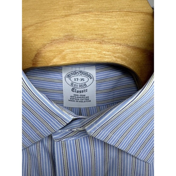 Brooks Brothers Mens 17-35 Classic Dress Shirt Long Sleeve Full Button‎ Up Blue - Picture 3 of 10